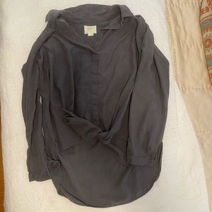 Maeve Tie Front Button Up Dark Gray